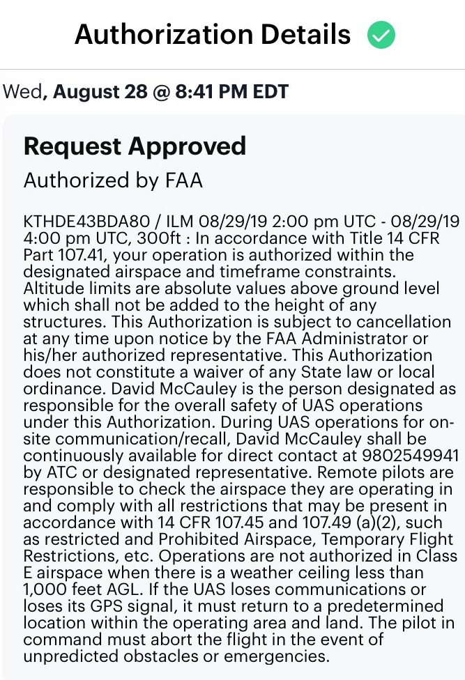 FAA Authorization Request Approved