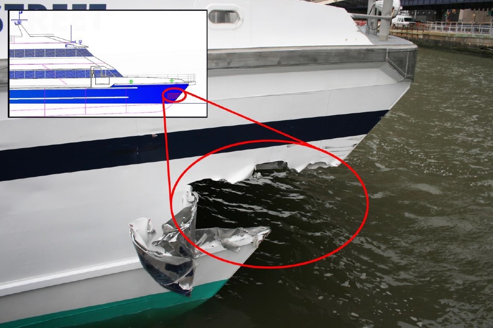 Fig 2 – Damage to Seastreak Wallstreet, Source: NTSB Accident report