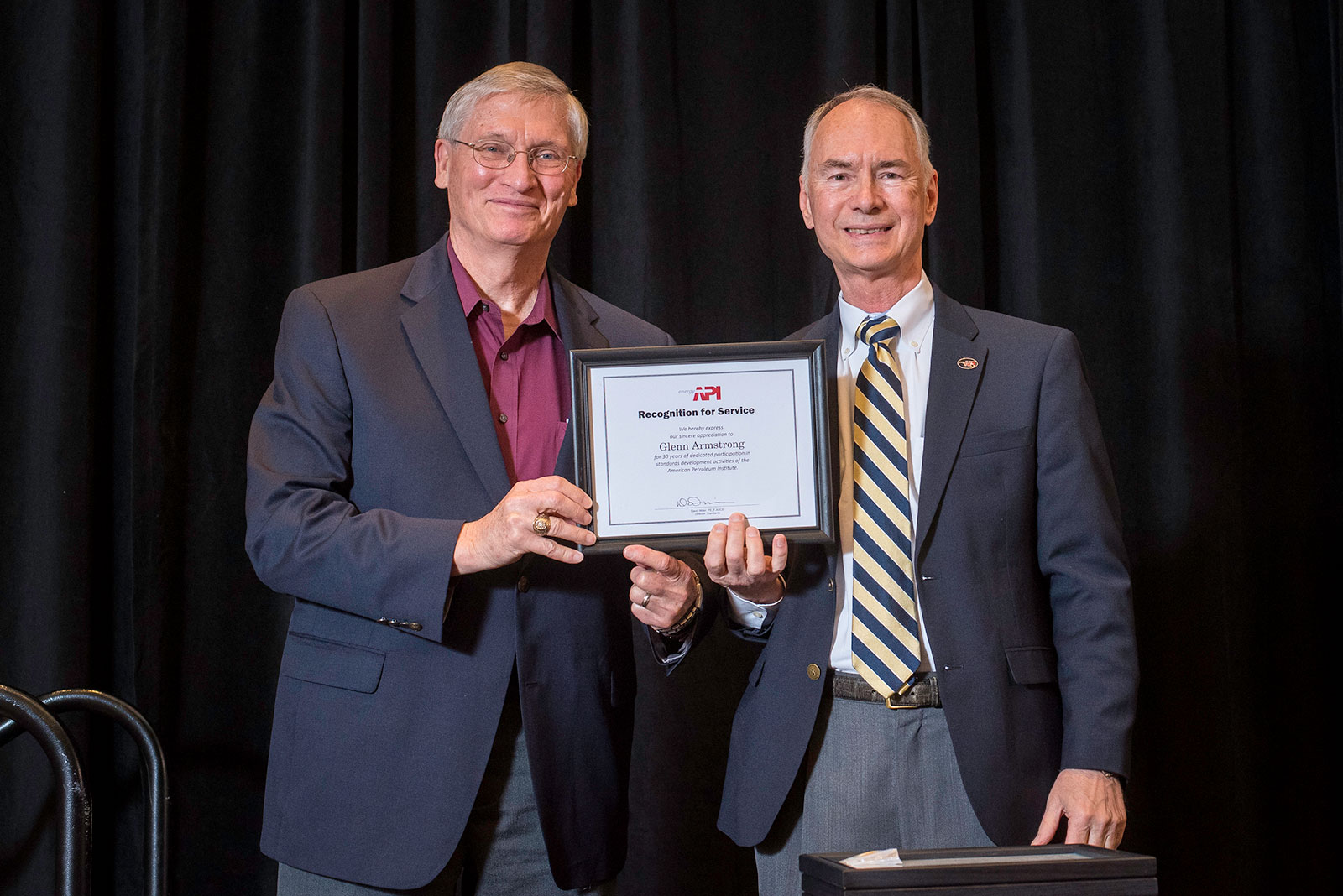 Glenn Armstrong, M.S.M.E., P.E. accepting API award